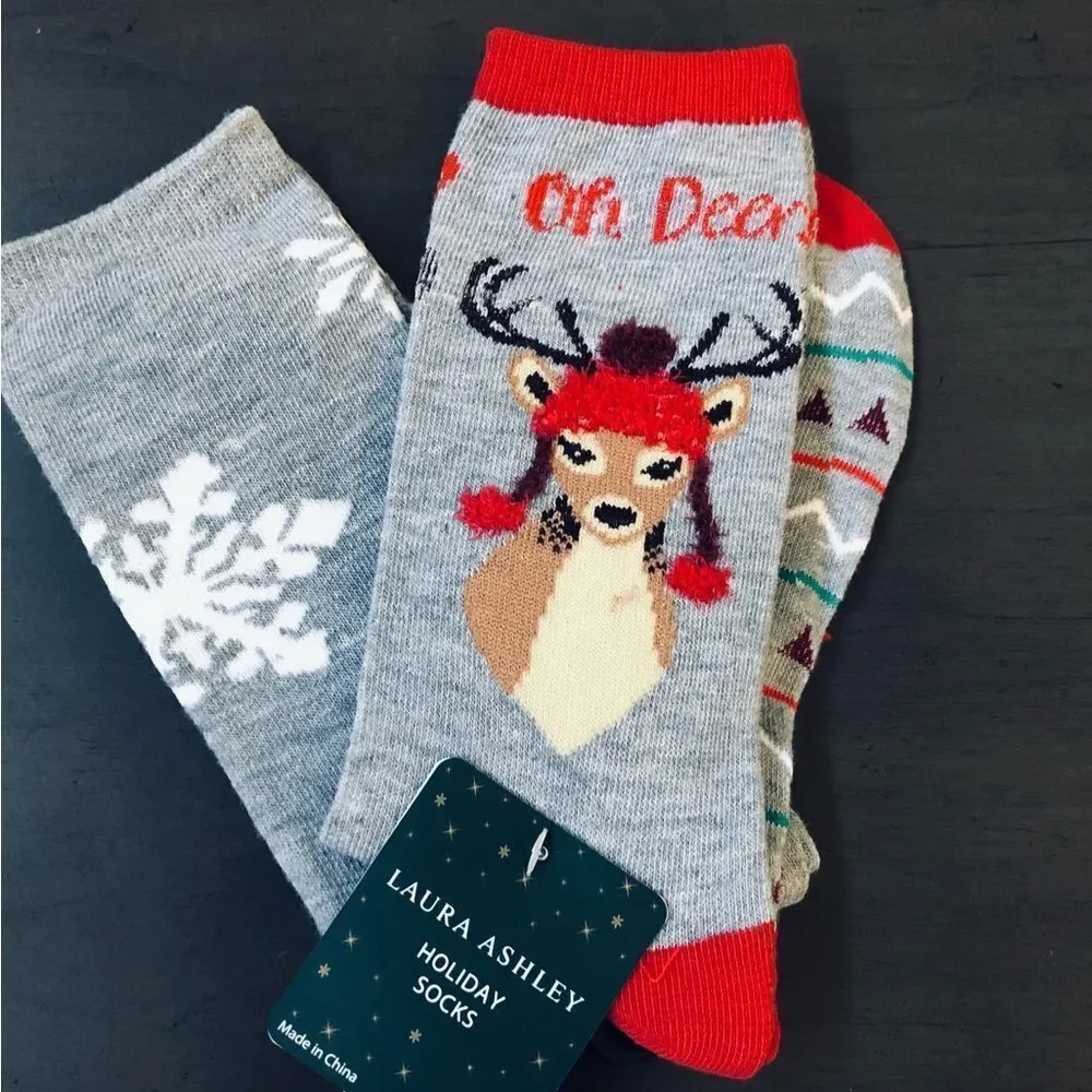 Laura Ashley Reindeer Christmas Oh Deer Holiday Fun Socks Set